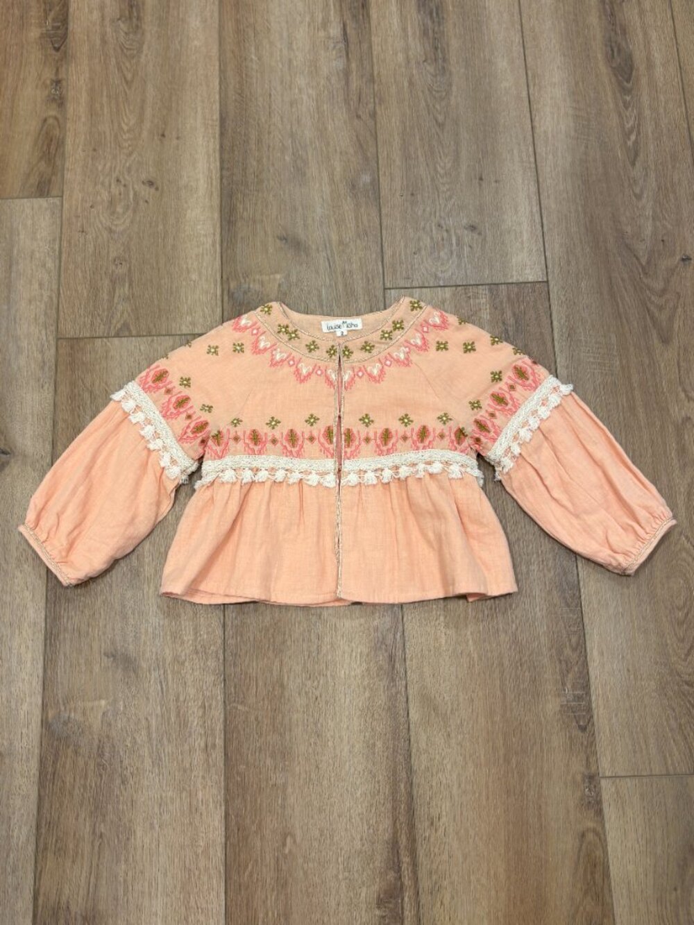🌟 LOUSIE MISHA 🌟 GIRLS UBUD EMBROIDERED LINEN COTTON JACKET CORAL SZ 2